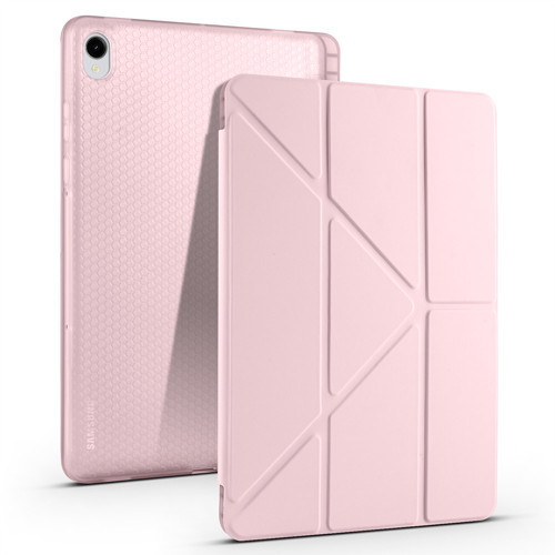 Galaxy Tab S11 Kılıf MKST Tri Folding Kalem Bölmeli Standlı Kılıf - Rose Gold