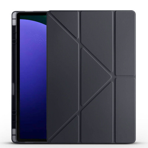 Galaxy Tab S10 Ultra Kılıf MKST Tri Folding Kalem Bölmeli Standlı Kılıf - Siyah