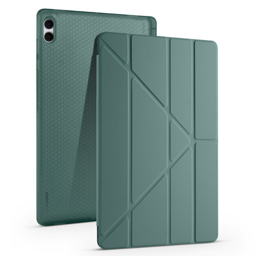 Galaxy Tab S11 Ultra Kılıf MKST Tri Folding Kalem Bölmeli Standlı Kılıf - Koyu Yeşil