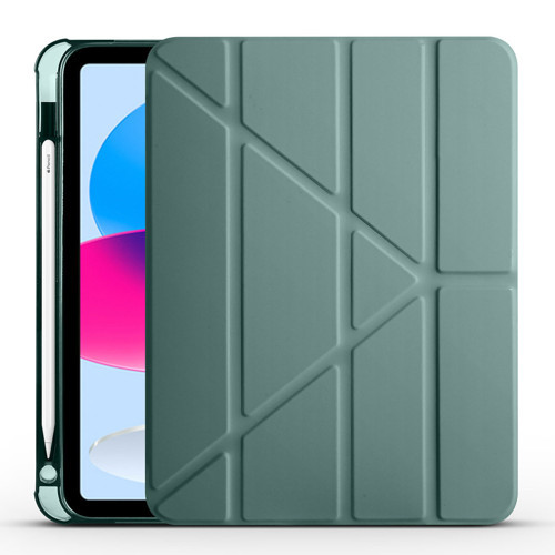iPad 11.Nesil 2025 Kılıf MKST Tri Folding Kalem Bölmeli Standlı Kılıf - Koyu Yeşil