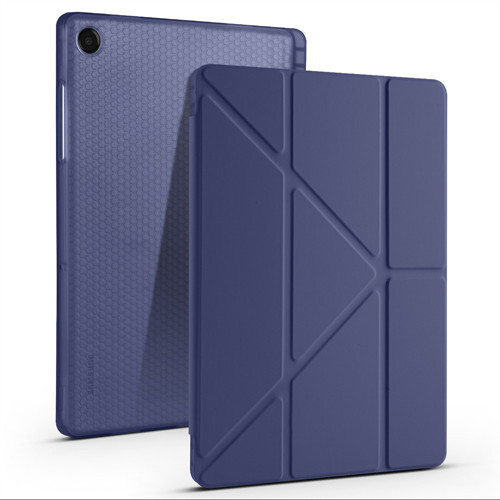 Galaxy Tab A11 Plus Kılıf MKST Tri Folding Kalem Bölmeli Standlı Kılıf - Lacivert