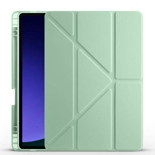 Galaxy Tab S9 Kılıf Uyumlu MKST Tri Folding Kalem Bölmeli Standlı Kılıf-Açık Yeşil