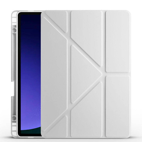 Galaxy Tab S9 Kılıf Uyumlu MKST Tri Folding Kalem Bölmeli Standlı Kılıf-Gri