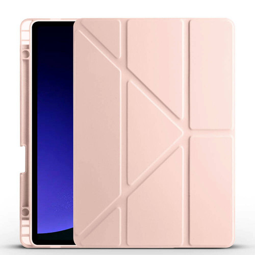Galaxy Tab S9 Kılıf Uyumlu MKST Tri Folding Kalem Bölmeli Standlı Kılıf-Rose Gold