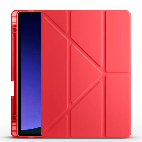 Galaxy Tab S9 Kılıf Uyumlu MKST Tri Folding Kalem Bölmeli Standlı Kılıf-Kırmızı