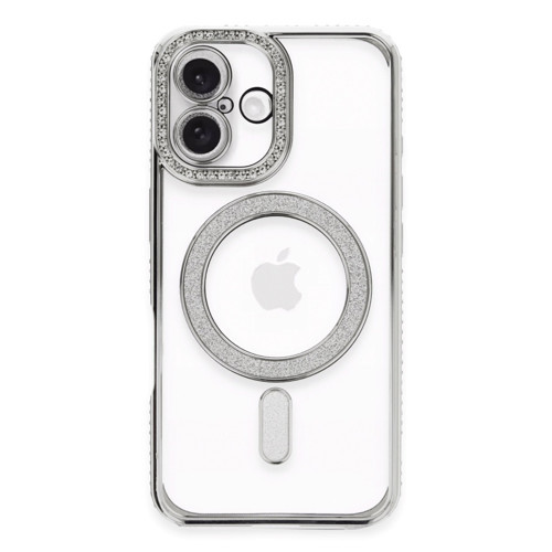 iPhone 16 Plus Kılıf Joke Simli Magneticsafe Kılıf - Gümüş