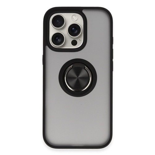 iPhone 16 Pro Kılıf Montreal Yüzüklü Silikon Kapak - Siyah