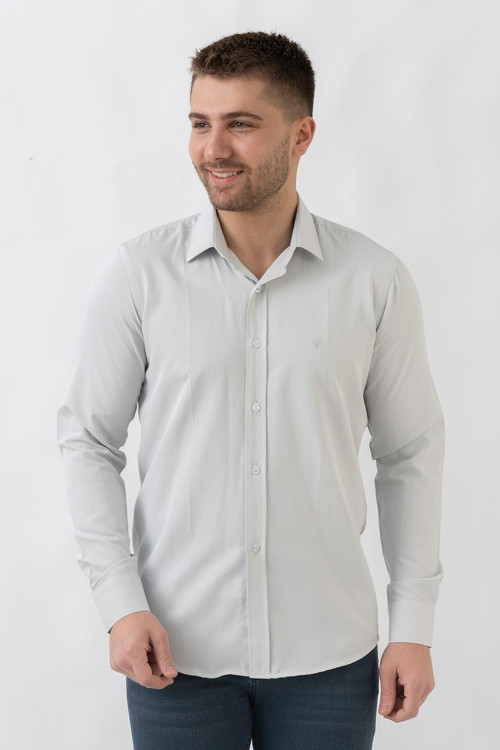 Verona G186 Pamuklu Regular Fit Düz Gömlek Taş