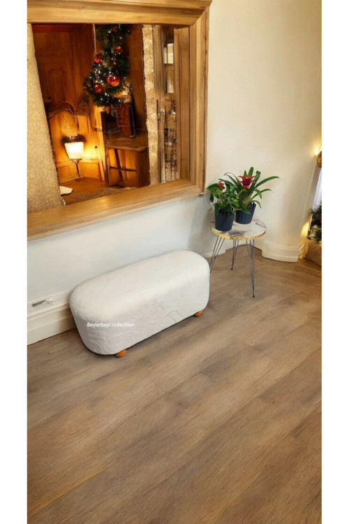 Krem Peluş Kumaş Puf ,Ev İçi Oturma Pufu , Dekoratif Puf, Kapı Kenarı Puf ,