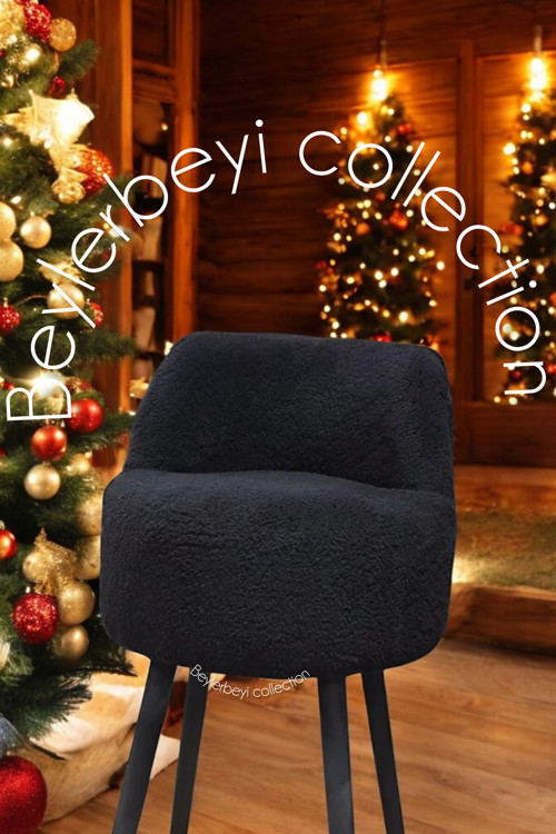 Rufmye , Sırtlı Mini Berjer, Siyah Kumaş Siyah Ayak ,Dekoratif Puf, Puf Bench Makyaj Pufu,