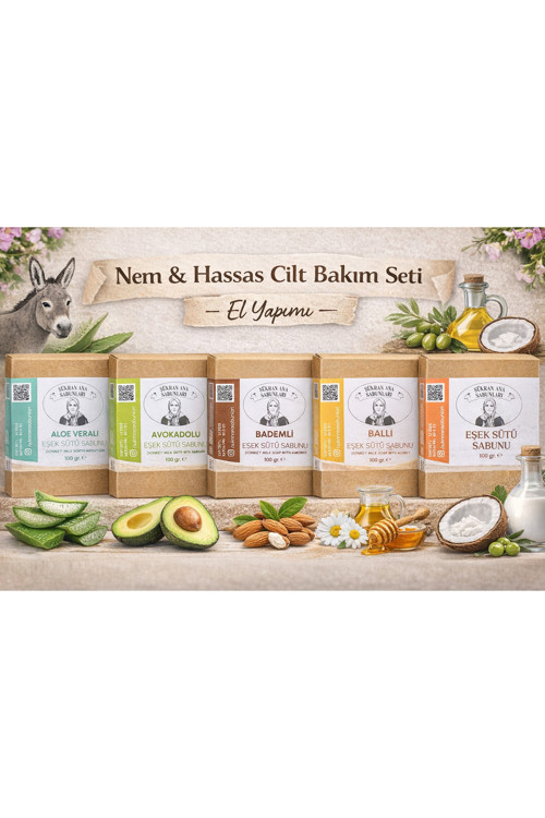 Eşek Sütlü Nem & Hassas Cilt Bakım Seti 5 li Paket