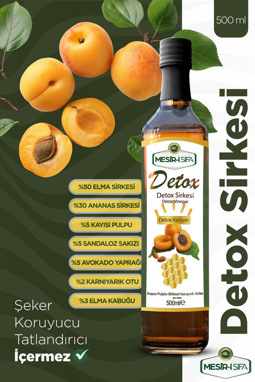 Detox Sirkesi Kayısı Pulplu Bitkisel Karışımlı Detoks Sirke 500ml
