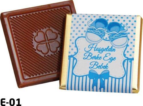 İsimli Bebek Çikolatası Mavi Erkek Bebek  48 Adet