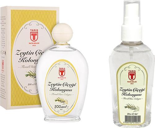 Tari̇ş Cam Şi̇şe Zeytin Çiçeği Kolonyası 200 ml ve Sprey Zeyti̇n Çi̇çeği̇ Kolonyasi 80 ml Set