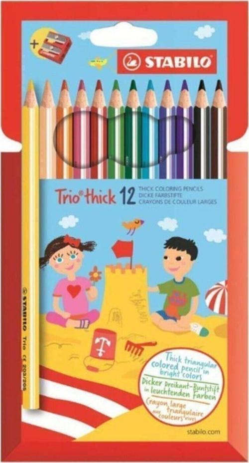 Trio Thick Kuru Boya Kalemi 12 Renk + Kalemtıraş Hartung 203/2-12