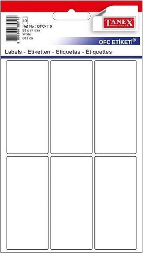 Ofis Etiketi Poşetli 33X74 Mm Beyaz 192 Li Ofc-119 OFC1191010-A (10 Lu Paket)