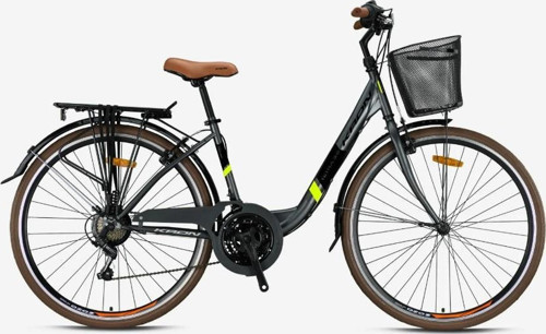 Tetra 3.0 26" Jant Sepetli Şehir Bisikleti 15' Kadro 21 Vites V-Fren Mat Füme Siyah Neon Sarı