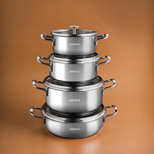 Alaz İndüksiyon Tabanlı 8 Parça Çelik Tencere Seti