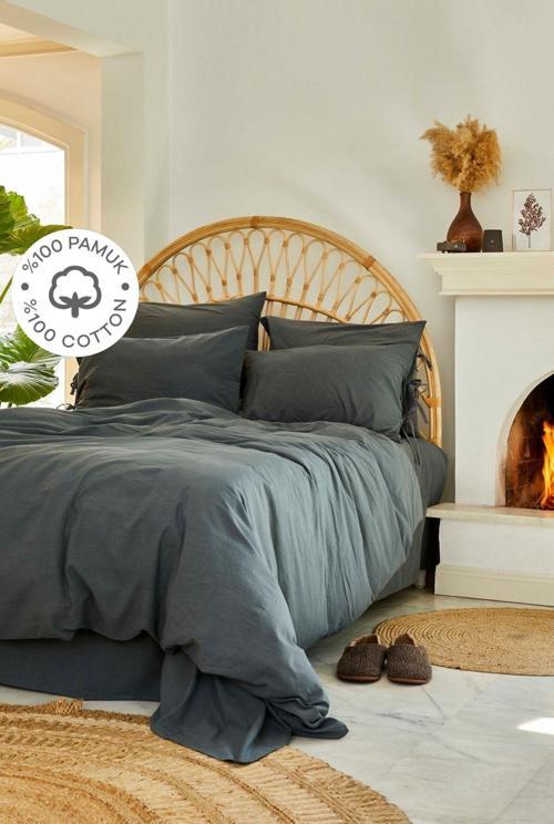 Home 4 Element Koyu Gri %100 Pamuk Çift Kişilik Nevresim Takımı Ateş