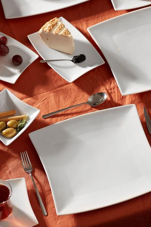 New Perfect White Porselen 26 Parça 6 Kişilik Kare Kahvaltı Servis Takımı