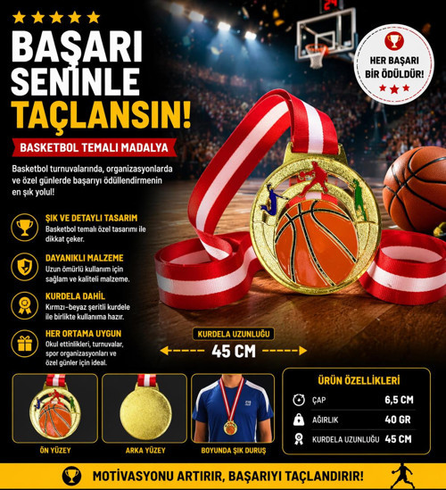 Mad-Bas-1 Basketbol Figürlü Madalya 6.5 Cm