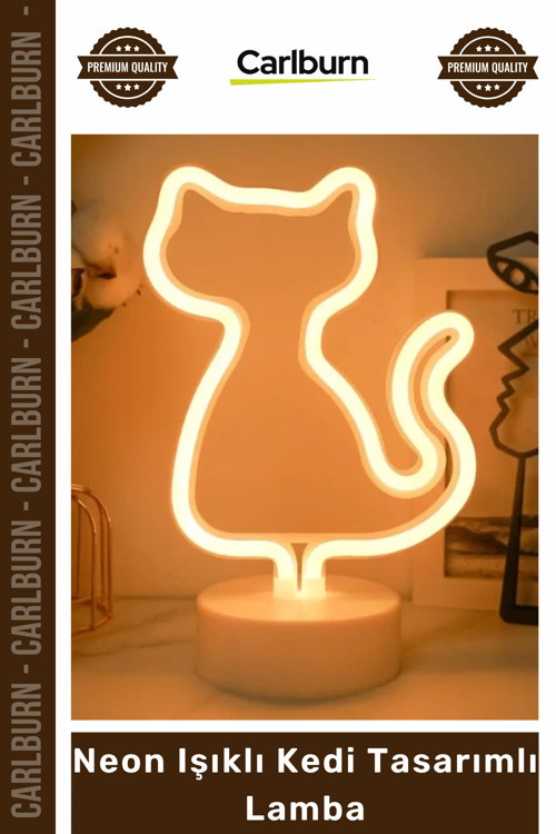 Özel Üretim Dekoratif Gece Masaüstü Standlı USB Pilli Estetik LED Neon Işıklı Kedi Tasarımlı Lamba