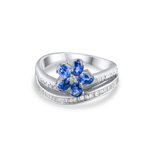 1.07 Karat Pırlanta Safir Yüzük, Doğal Pırlanta, Sertifikalı Mücevher, Beyaz Altın