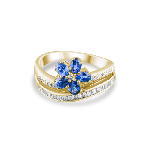 1.07 Karat Pırlanta Safir Yüzük, Doğal Pırlanta, Sertifikalı Mücevher, Sarı Altın