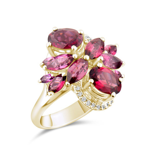 4.58 Karat Pırlanta Rhodolite Yüzük, Doğal Pırlanta, Sertifikalı Mücevher, Sarı Altın