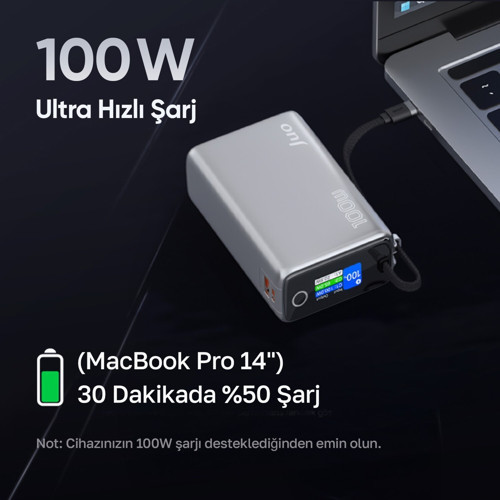 Juo 25000 mAh 100W LED Ekranlı USB-A + Type-C Kablolu Taşınabilir PD Hızlı Şarj Cihazı Powerbank 4