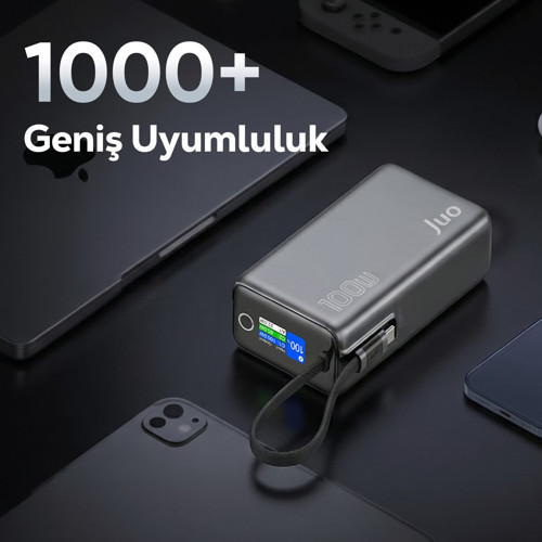 Juo 25000 mAh 100W LED Ekranlı USB-A + Type-C Kablolu Taşınabilir PD Hızlı Şarj Cihazı Powerbank 7