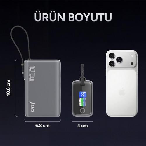 Juo 25000 mAh 100W LED Ekranlı USB-A + Type-C Kablolu Taşınabilir PD Hızlı Şarj Cihazı Powerbank 8