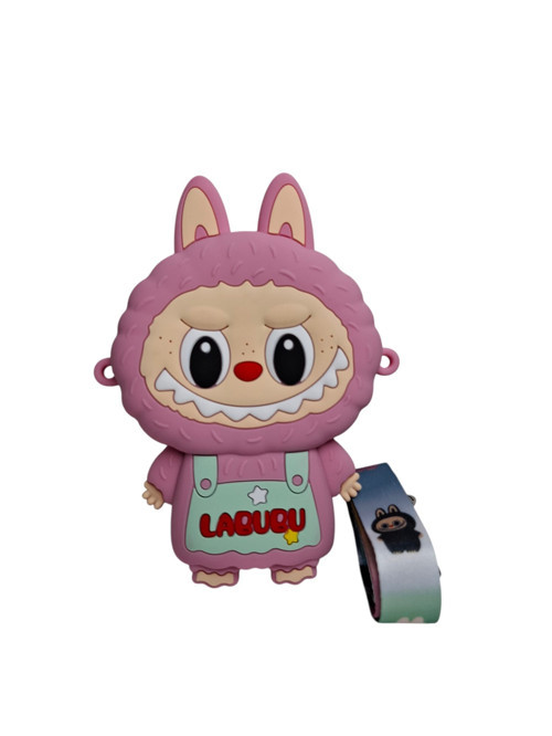 Kız Çocuk Pembe Renk Labubu Model Yazı Detaylı Silikon Mini Askılı Çanta Cüzdan