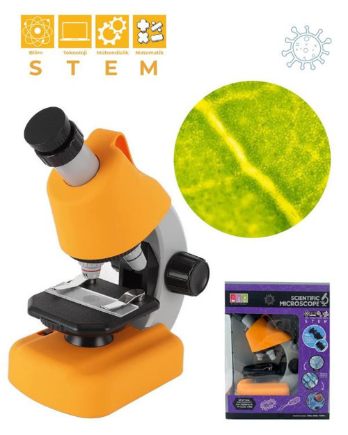 Sarı STEM Mikroskop Seti 100x 400x 1200x Plastik Gövdeli Bilim Kiti
