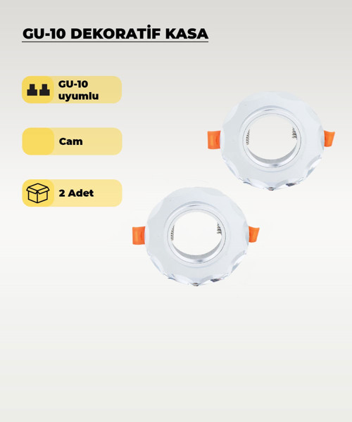 GU10 Uyumlu Şeffaf Cam Spot Kasa (2’li Set) – Dekoratif Gömme Tavan Uyumlu