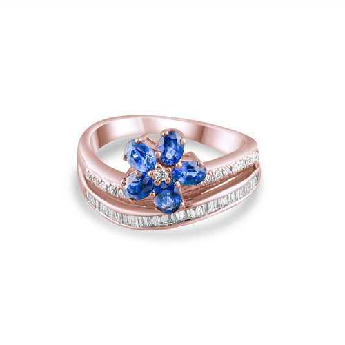 1.07 Karat Pırlanta Safir Yüzük, Doğal Pırlanta, Sertifikalı Mücevher, Rose Altın