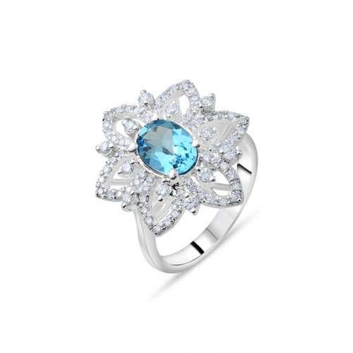 4.50 Karat Pırlanta Blue Topaz Yüzük, Doğal Pırlanta, Sertifikalı Mücevher, Beyaz Altın