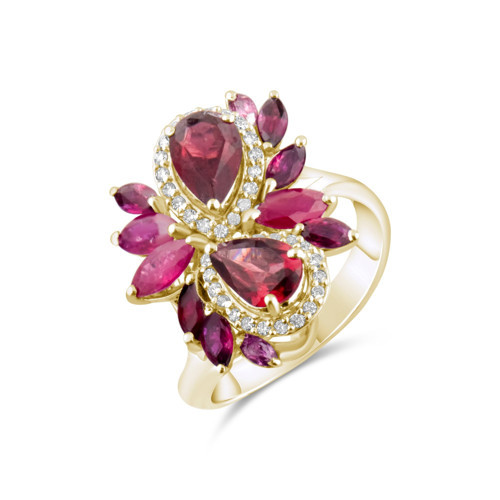 3.92 Karat Pırlanta Rhodolite Yüzük, Doğal Pırlanta, Sertifikalı Mücevher, Sarı Altın