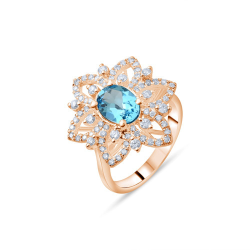 4.50 Karat Pırlanta Blue Topaz Yüzük, Doğal Pırlanta, Sertifikalı Mücevher, Rose Altın