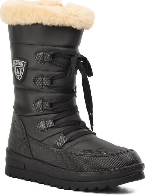 Yuja Siyah-Bej İçi Kürklü Su İtici Kadın Kar Botu