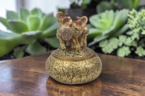 Feng Shui Şans Getiren Fil Biblo Mücevher Kutusu 12 cm Dekoratif Ev Hediyesi Lüks Tasarım