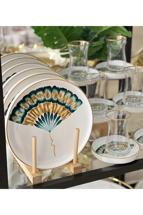 18 Parça Modern Grace Pasta Çay Saati Seti Yeşil