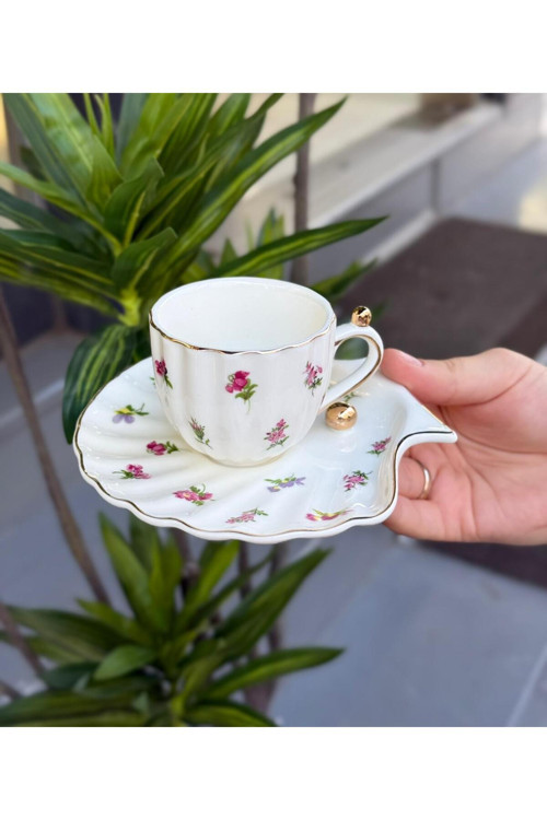 6'lı İnci Flower Porselen Kahve Fincanı