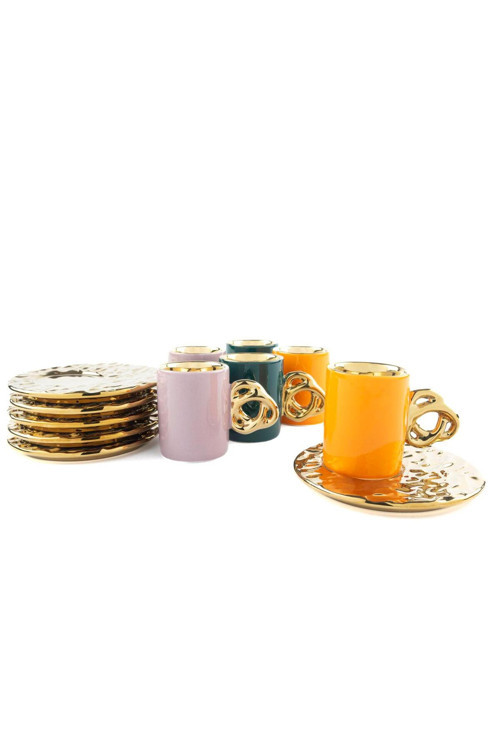 Lalin Renkli Gold 6lı Kahve Fincanı Seti 90cc