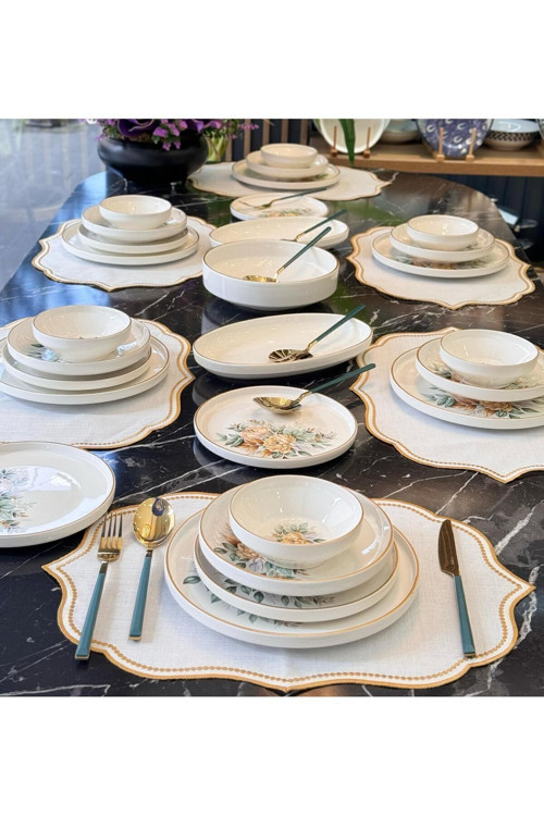 27 Parça İstanbul Green Flower Yemek Takımı