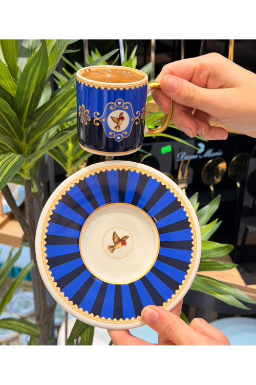 6'lı Bird Blue Lüks Kahve Fincanı