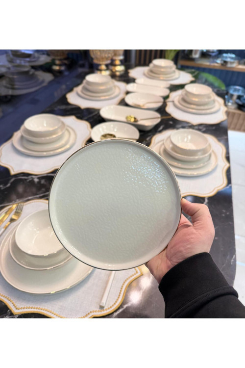 31 Parça Modern Kabartma Desen Yemek Takımı Gold