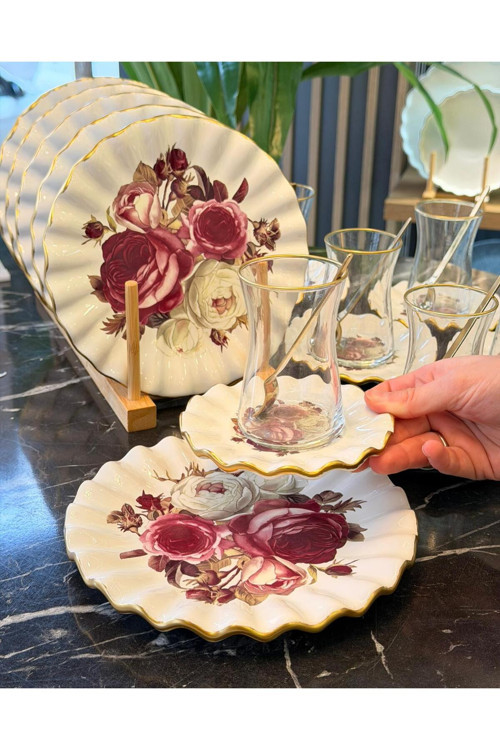 18 Parça Modern Fold Rose Pasta Çay Saati Seti