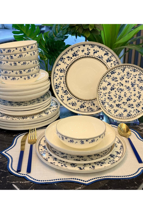 24 Parça 6 Kişilik Porselen Yemek Takımı Blue Flower