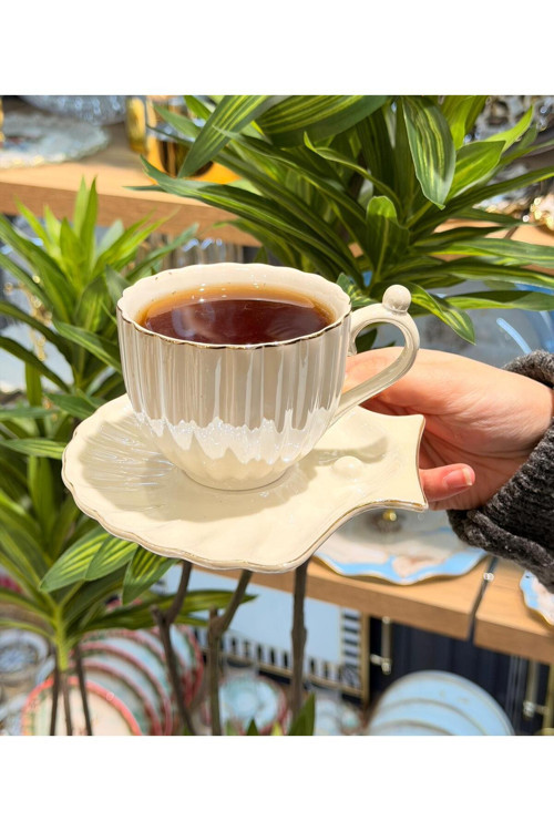 6'lı Sedefli İncili Porselen Çay Fincanı